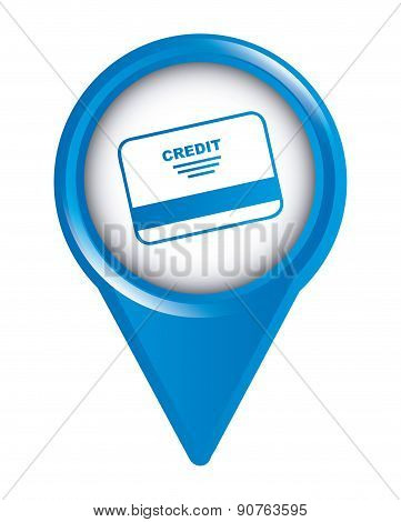 map pointer design with credit card over white background vector