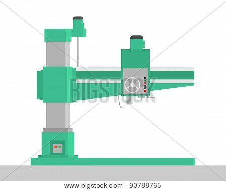 Metall drilling machine. Workplace. Flat design. Vector illustration