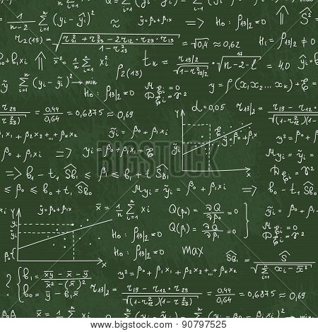School Seamless Vector Doodle Pattern With Different Mathematical Formulas And Values.