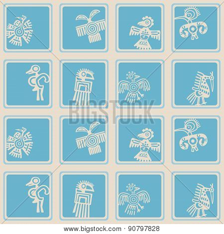 Seamless background with American Indians relics dingbats characters