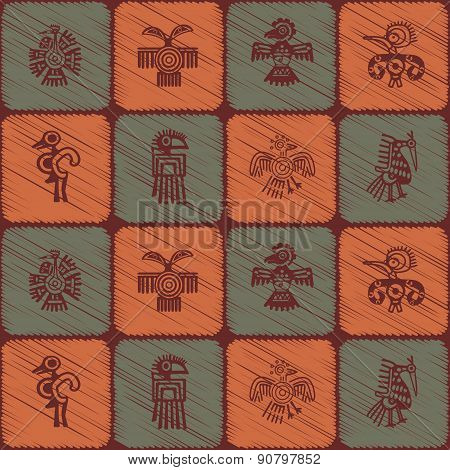 Seamless background with American Indians relics dingbats characters