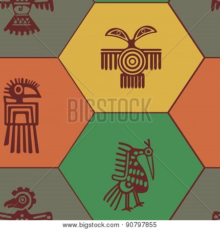 Seamless background with American Indians relics dingbats characters