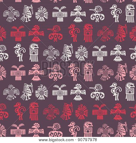 Seamless background with American Indians relics dingbats characters