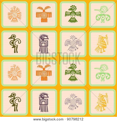 Seamless background with American Indians relics dingbats characters