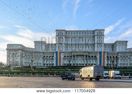 Bucharest, Romania - 1St December: Casa Poporului On December 1, 2015 In Bucharest. Panoramic View O