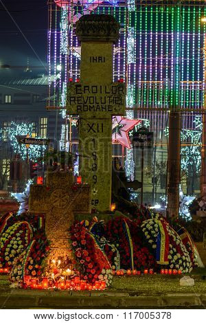 Bucharest, Romania - December 25: Piata Universitatii Romanian Revolution Heroes Monument On Decembe
