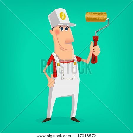 Hand drawn painter character in cartoon style