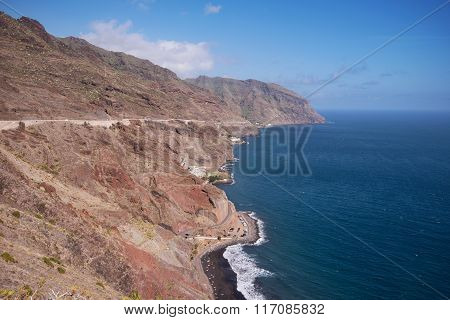 Scenic view of coastline and cliffs in Igueste Tenerife Canary islands Spain.