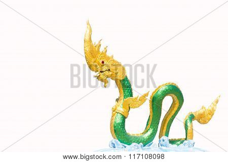 Serpent King Or King Of Naga Statue Isolated On White.