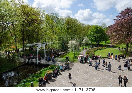 Lisse, The Netherlands - May 7, 2015: Tourists Visit Famous Garden In Keukenhof