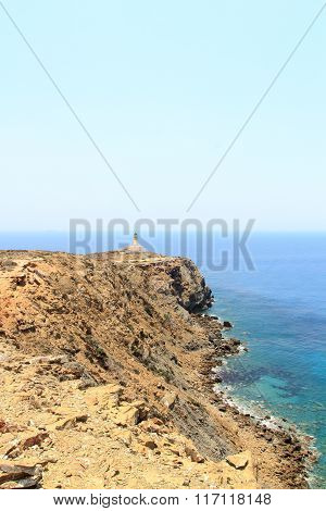 Old lighthouse on peninsula Prasonisi in Rhodes Greece
