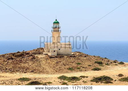 Old lighthouse on peninsula Prasonisi in Rhodes Greece