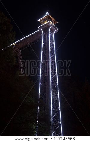 Historical Bad Schandau Elevator To Ostrau At Night In Saxon Switzerland
