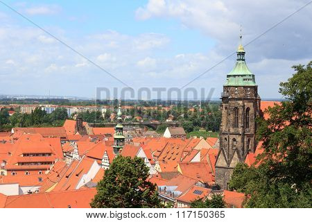 View Towards Pirna Cityscape With St. Marys Church From Sonnenstein Castle