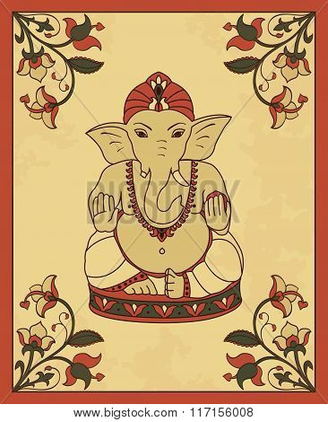 Vintage Card With Lord Ganesha.