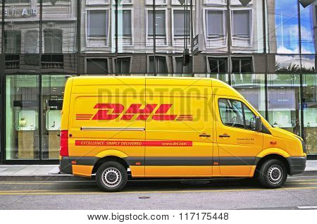 Dhl Car In The Street Of Geneva