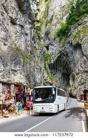 Bicaz Gorges, Romania - July 07, 2015 : Tourists Visit The Bicaz Canyon. Canyon Is One Of The Most S