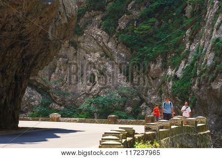 Bicaz Gorges, Romania - July 07, 2015 : Tourists Visit The Bicaz Canyon. Canyon Is One Of The Most S