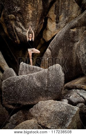 Summer Yoga Session On Rocks