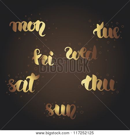 Monday, Tuesday, Wednesday, Thursday, Friday, Saturday, Sunday Lettering