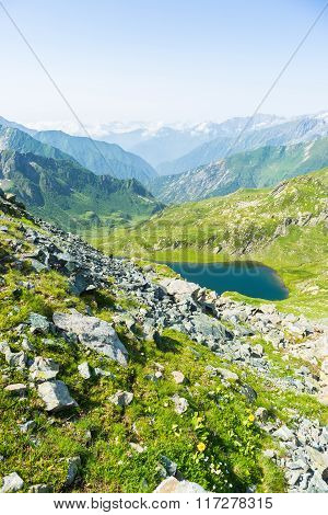 High Altitude Blue Alpine Lake In Summertime