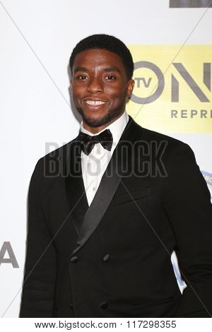 LOS ANGELES - FEB 5:  Chadwick Boseman at the 47TH NAACP Image Awards Press Room at the Pasadena Civic Auditorium on February 5, 2016 in Pasadena, CA