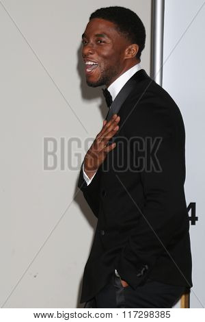 LOS ANGELES - FEB 5:  Chadwick Boseman at the 47TH NAACP Image Awards Press Room at the Pasadena Civic Auditorium on February 5, 2016 in Pasadena, CA