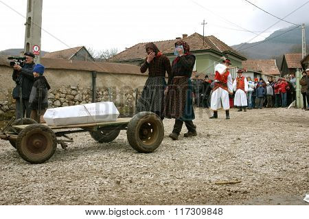 People In Traditional Costumes Celebrating The Winter Carnival