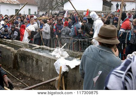 People In Traditional Costumes Celebrating The Winter Carnival