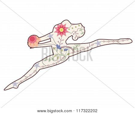 Vector gymnast wit the bal colorfull silhouette vintage