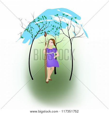 Girl draws spring