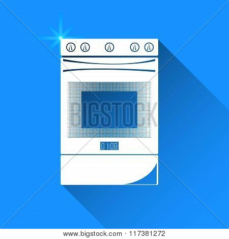 Gas Stove On Blue Background. Vector Isolated