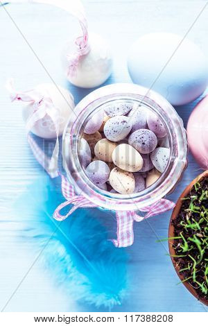 Easter Decoration With Masson Jar And Eggs