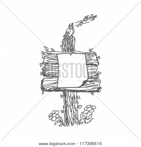 Wooden Sign On A Grass.