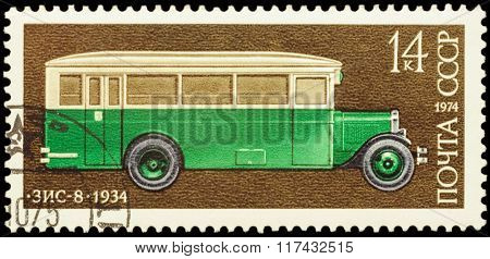Old Russian Bus Zis-8 (1934) On Postage Stamp