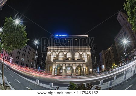 Bucharest, Romania - September 20, 2015: Nightscape On Calea Victoriei, In Bucharest Old City, Taken