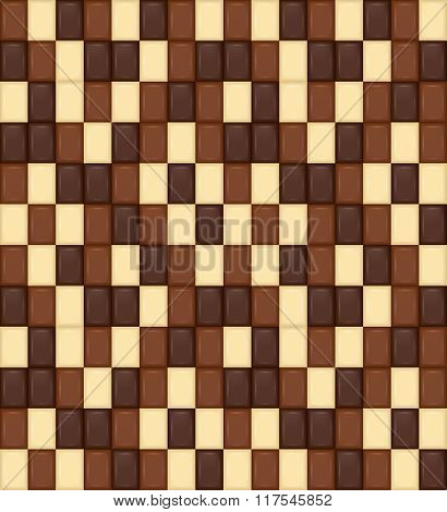 Seamless Pattern. Realistic Chocolate Bar Pieces. Milk, Dark, Wh