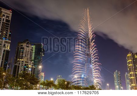 Fireworks From Burj Khalifa On New Year's Eve, January 1, 2016
