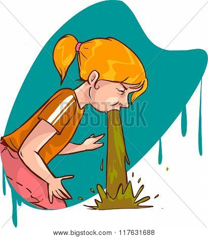 White Background Vector Illustration Of A Vomit Girl