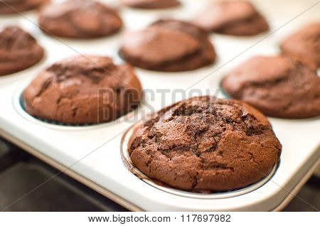 Homemade Dark Chocolate Muffins Baking Tin Pan