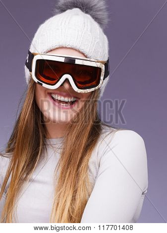 Woman In Thermal Underwear Ski Googles