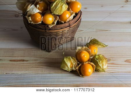 Cape Gooseberry On Wooden Background