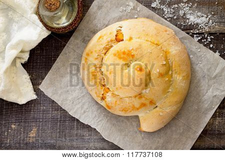Italian Focaccia Bread With Paprika Lucan, Top View