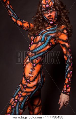 Freak girl in the aerography costume posing
