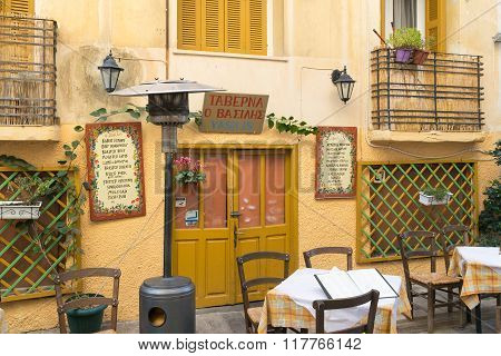 Nafplio, Greece 27 December 2015. Traditional tavern at Nafplio in Greece ready to welcome people.