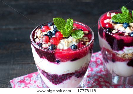 Dessert With Yougurt,  Jam And Berries