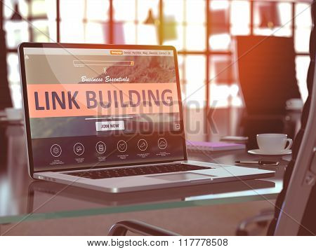 Laptop Screen with Link Building Concept.