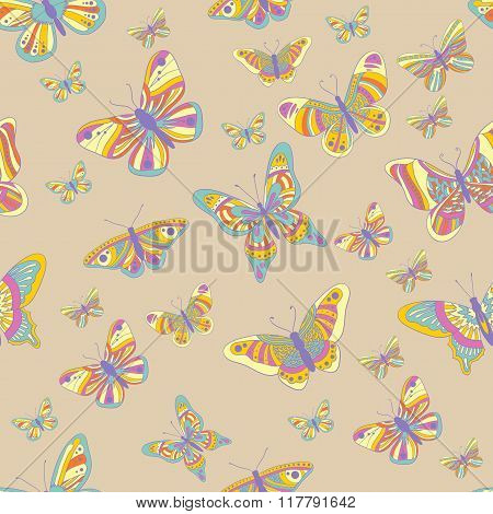 Seamless pattern with butterflies in gentle tones. Can be used as background for textiles or paper wrapping