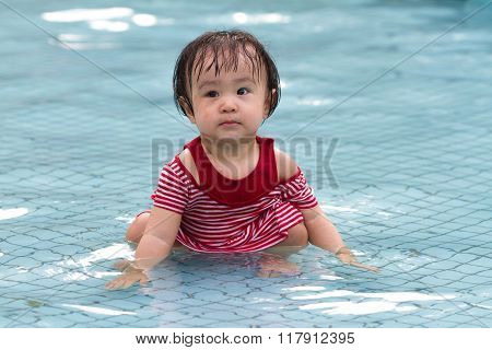 Chinese Little Girl Playing In Water