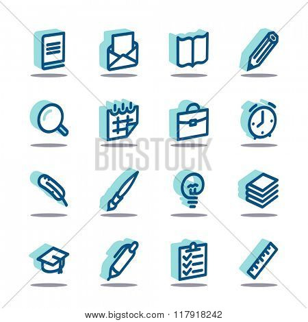3D Fat Line Icon set for web and mobile. Modern minimalistic flat design elements of learning and education, school supplies